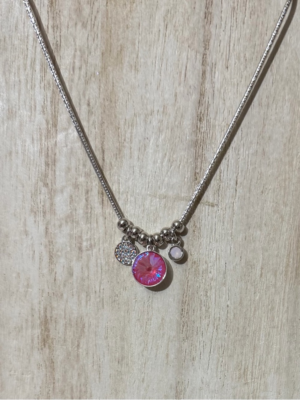 Touchstone Crystal Silver Necklace with Pink Crystal Pendant